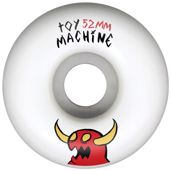 Toy Machine skateboard wheel with red devil logo on a white background