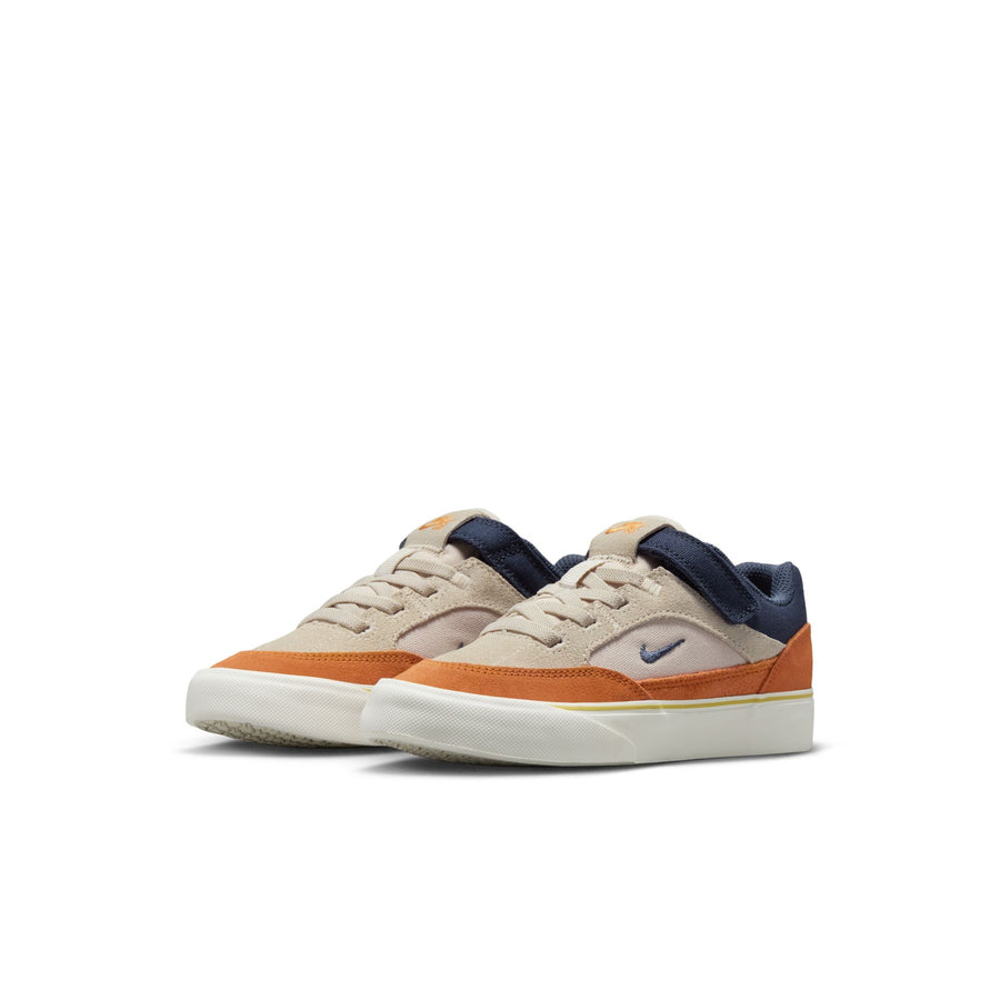 ORANGE TAN AND NAVY BLUE NIKE SB KIDS MALOR SKATEBOARD SHOE WITH WITHE SOLE