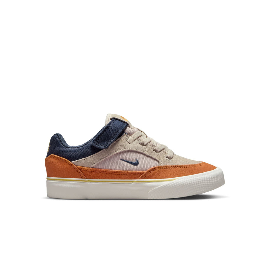 ORANGE TAN AND NAVY BLUE NIKE SB KIDS MALOR SKATEBOARD SHOE WITH WITHE SOLE