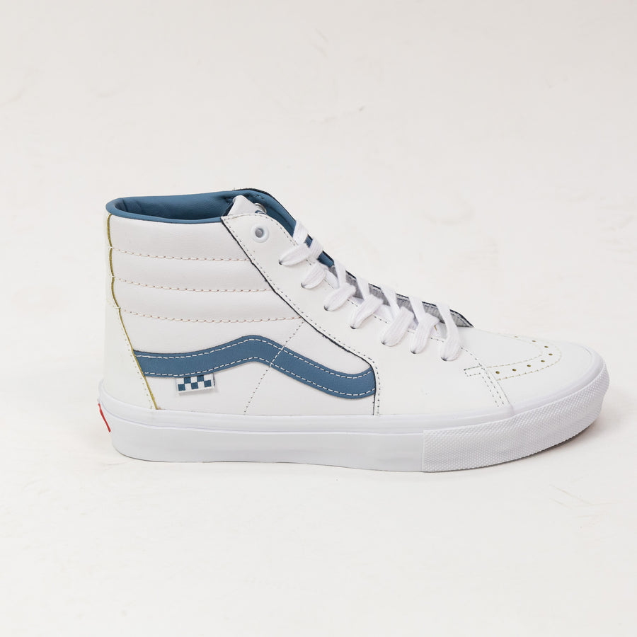 white leather vans men's wearaway sk8-hi skate shoe