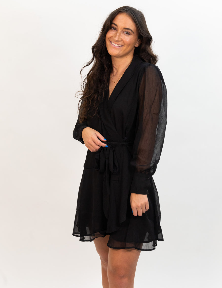 women's wild pony Short Black Wrap Dress