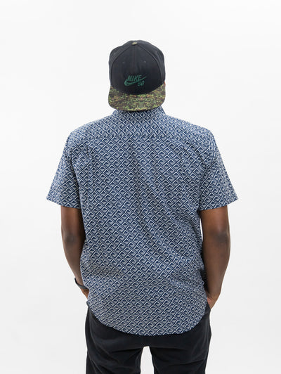 Brixton Charter Print Short Sleeve Woven - Washed Navy/White Tile