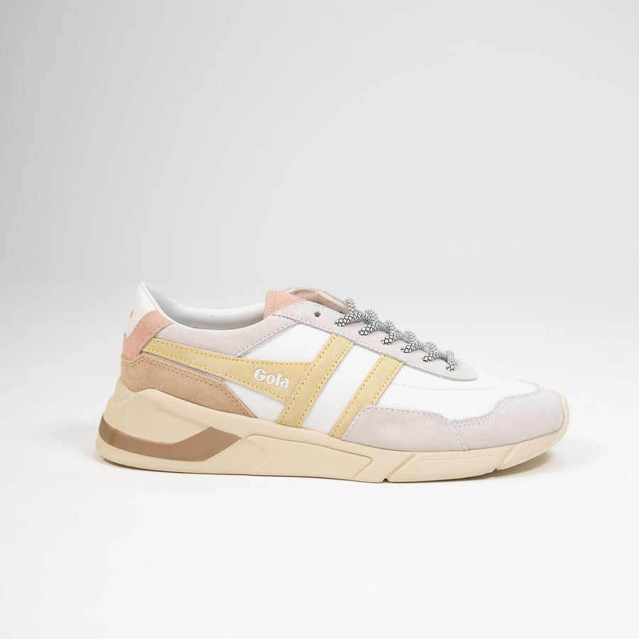 women's gola sneakers shoes with yellow pink white and grey