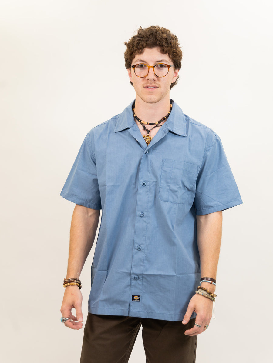 blue chambray dickies button-up men's shirt