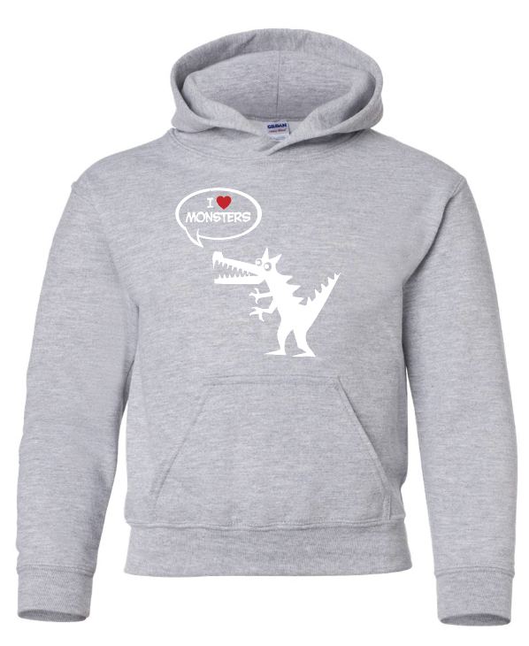 kids hoodie sweatshirt featuring a monster saying i love monsters