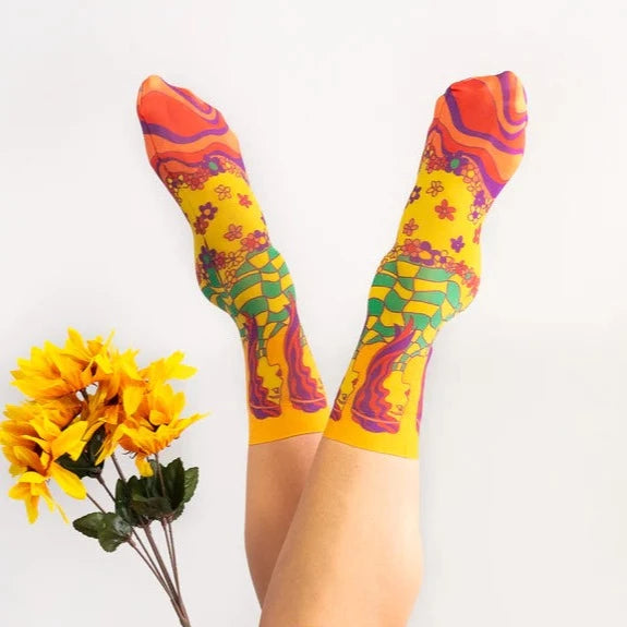 Sock Candy '70s Psychedelic Sheer Crew Sock