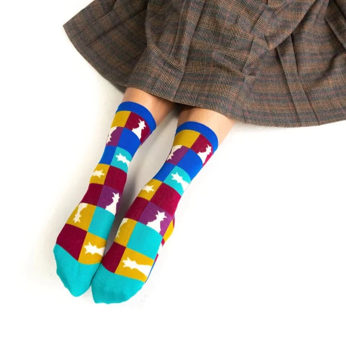 multi colored women's '90s Colorblock Chess Crew Sock