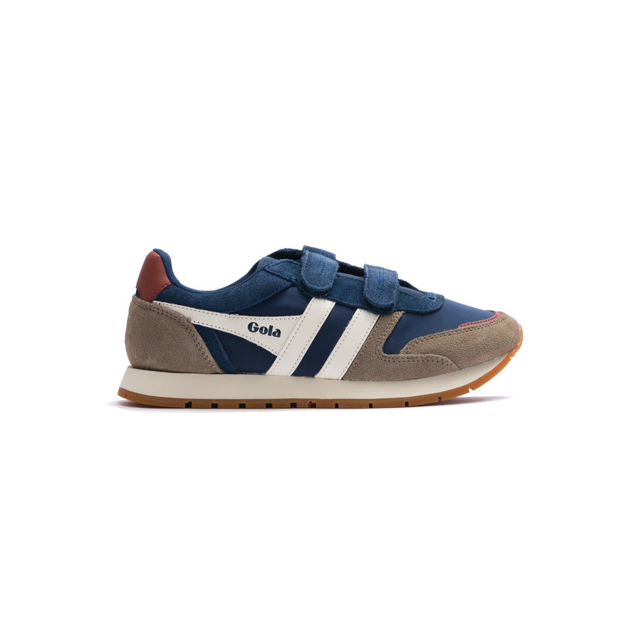 grey and navy blue gola austin kids shoe with velcro strap