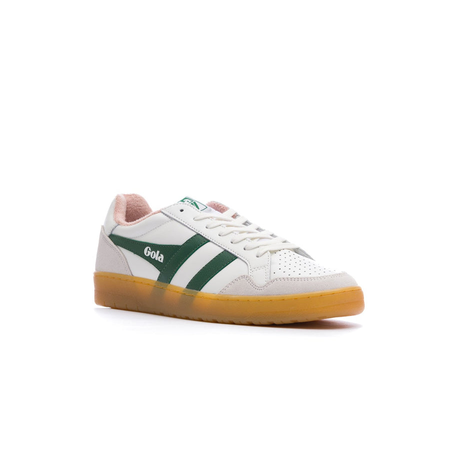 white gola women's eagle 86 with green stripes, pink liner and gum sole