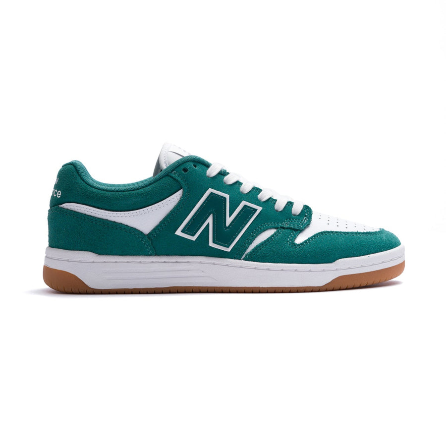 teal green and white new balance numeric men's 480 skate shoe with white sole