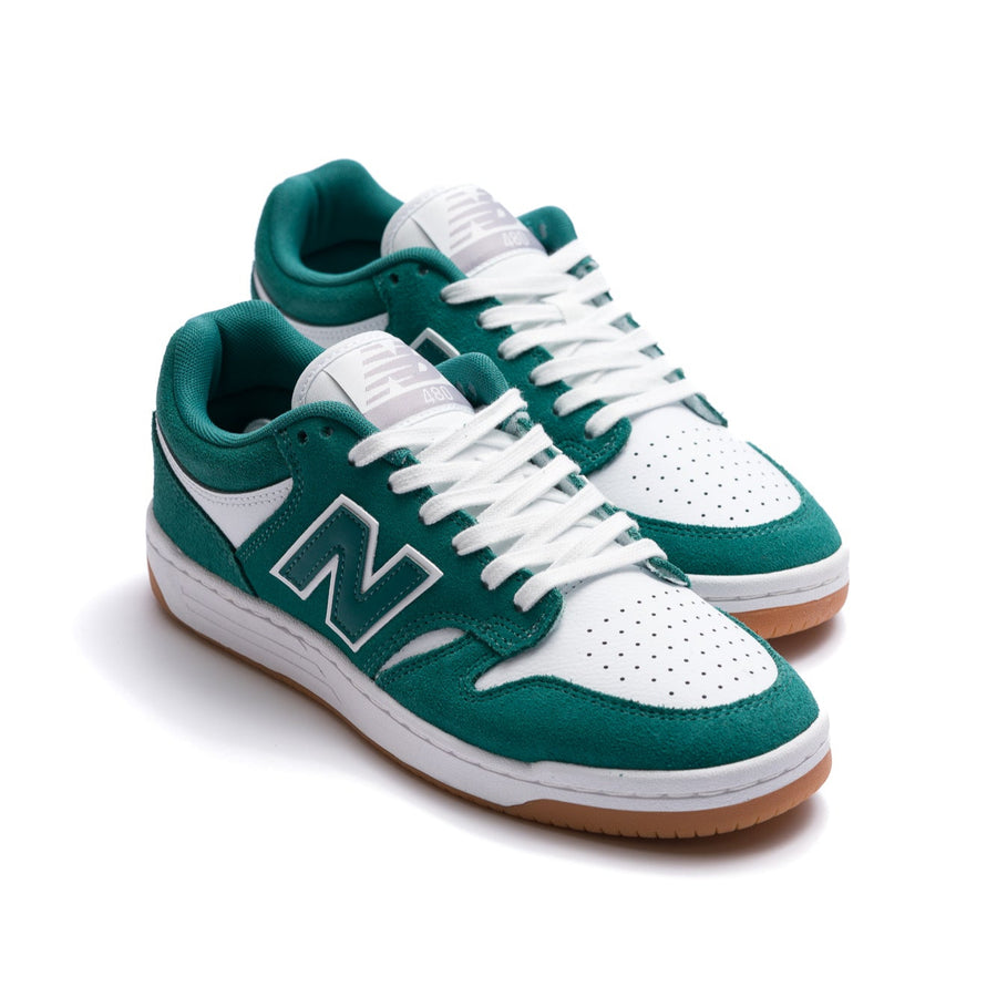 teal green and white new balance numeric men's 480 skate shoe with white sole