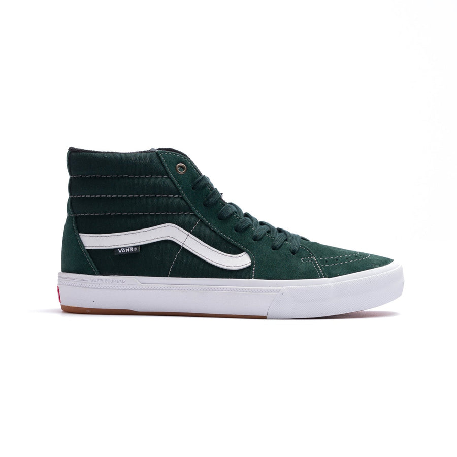green suede vans men's sk8-hi bmx with white sole and white sidestripe