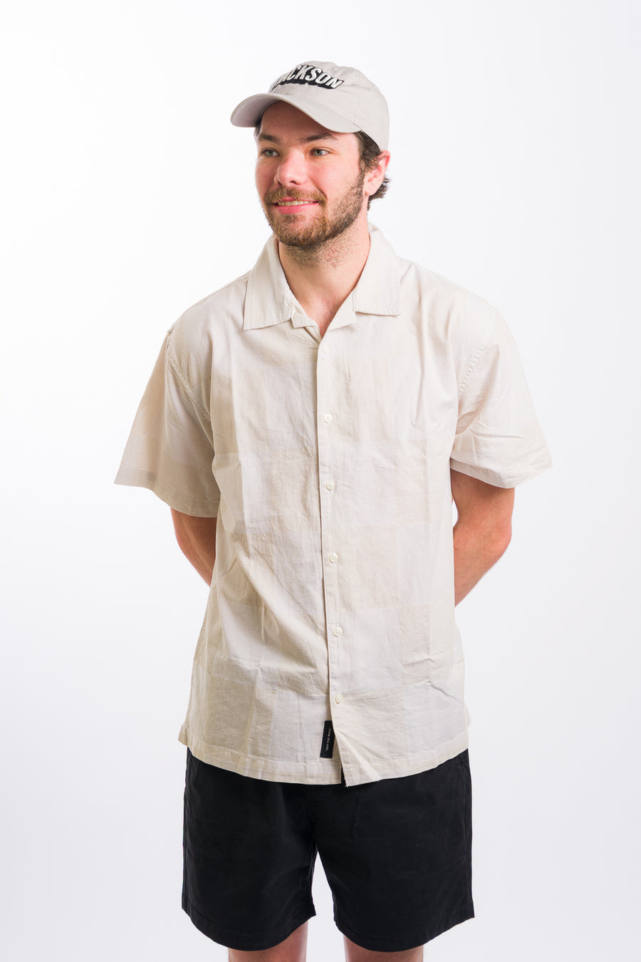 white checkerboard vans men's short sleeve button-up shirt