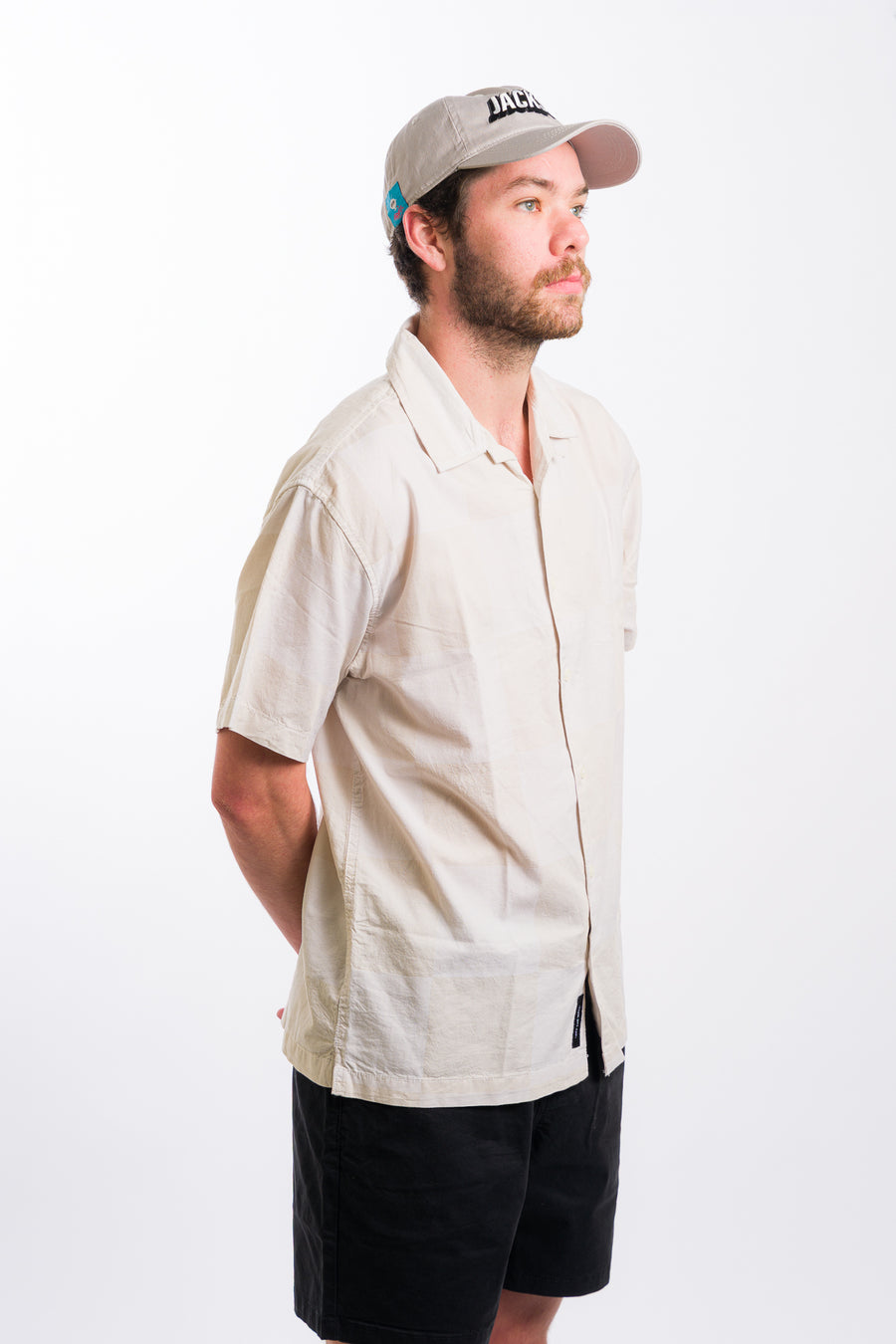 white checkerboard vans men's short sleeve button-up shirt
