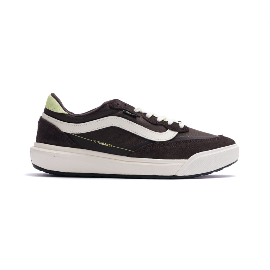 brown vans mte ultrarange with white side stripe, light green details and white sole