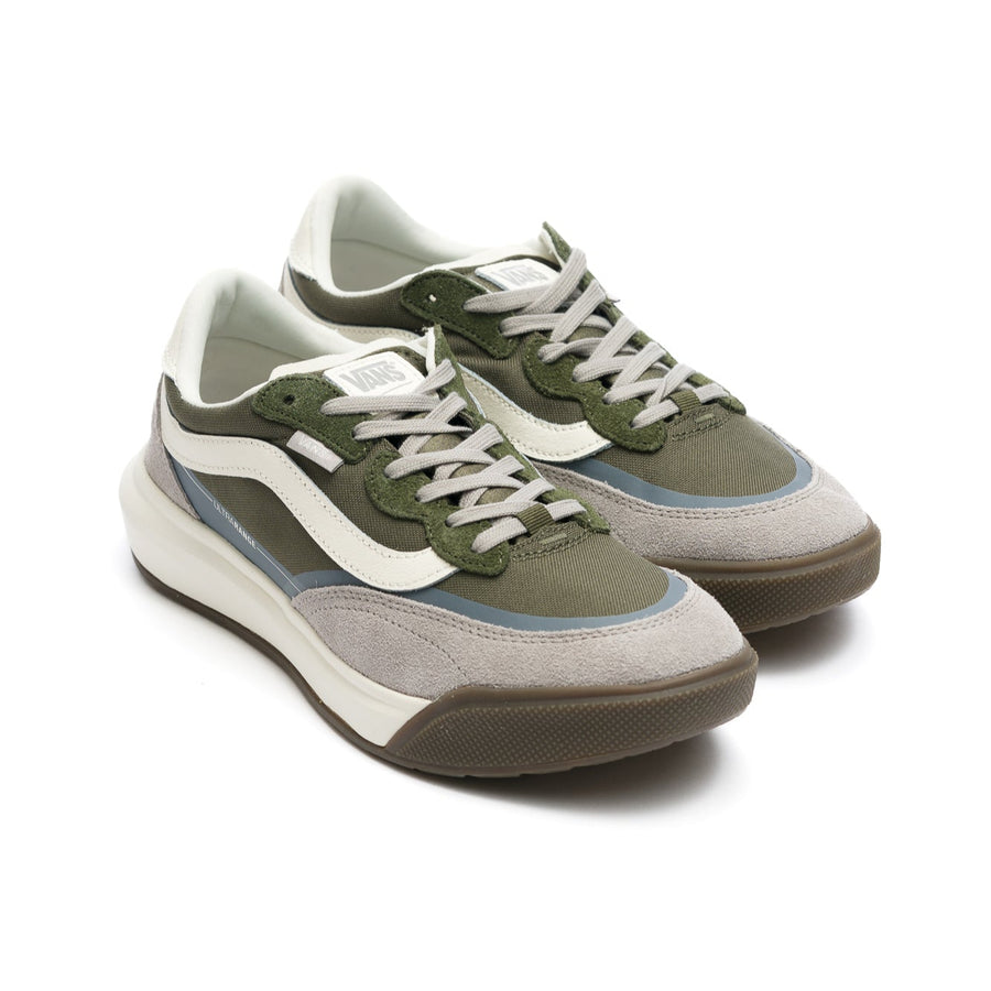 grey, blue and olive vans mte ultrarange 2.0 se with off white stripe and sole