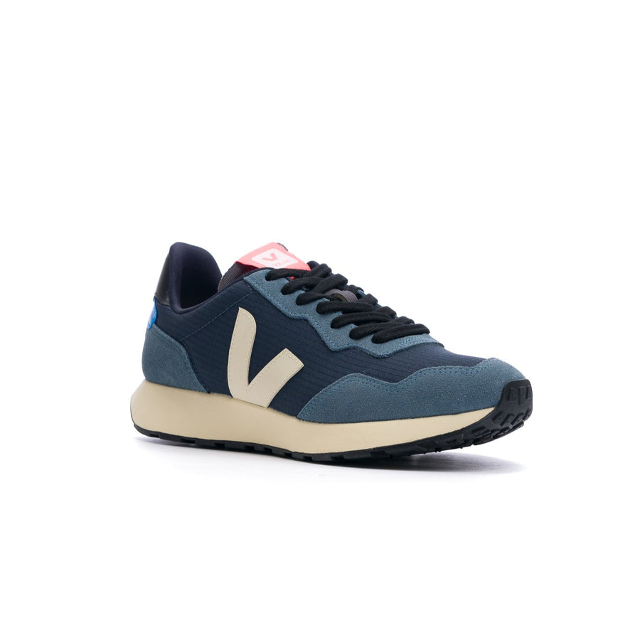 grey and navy blue veja men's paulistana ripstop shoe with off white V and sole