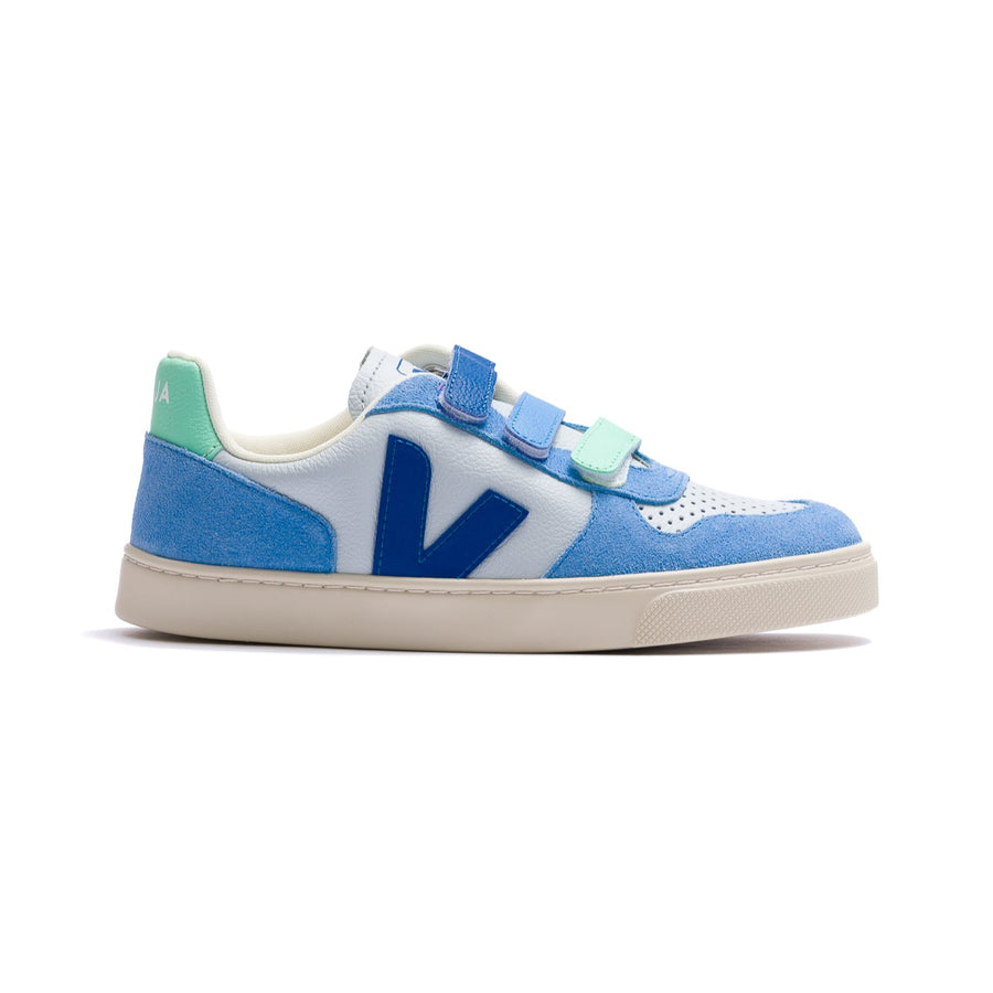 various shades of blue and white kids veja v-10 leather and suede shoes