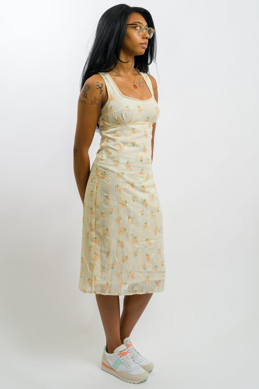 cream floral Loose Fit Midi Dress