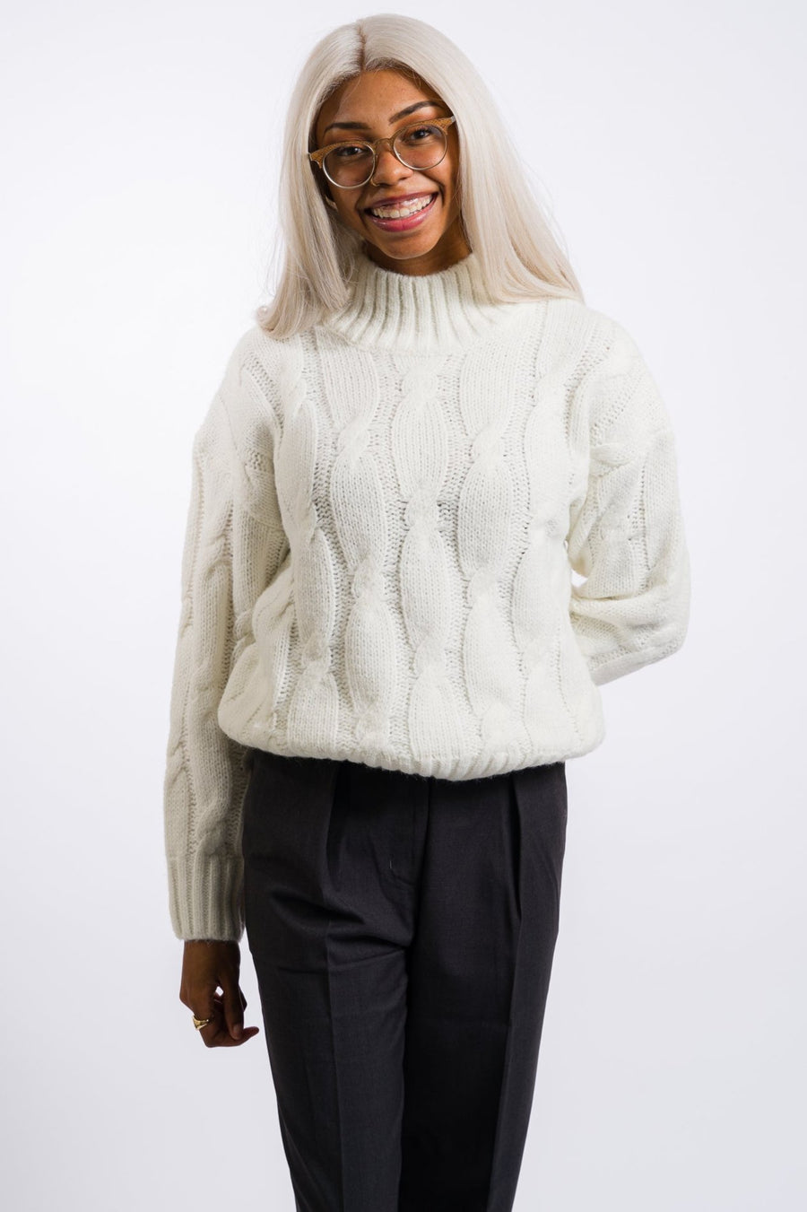 white nia women's fiji knit sweater