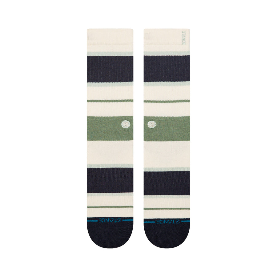 Pair of striped stance men's butterblend socks with a visible brand logo on a white background