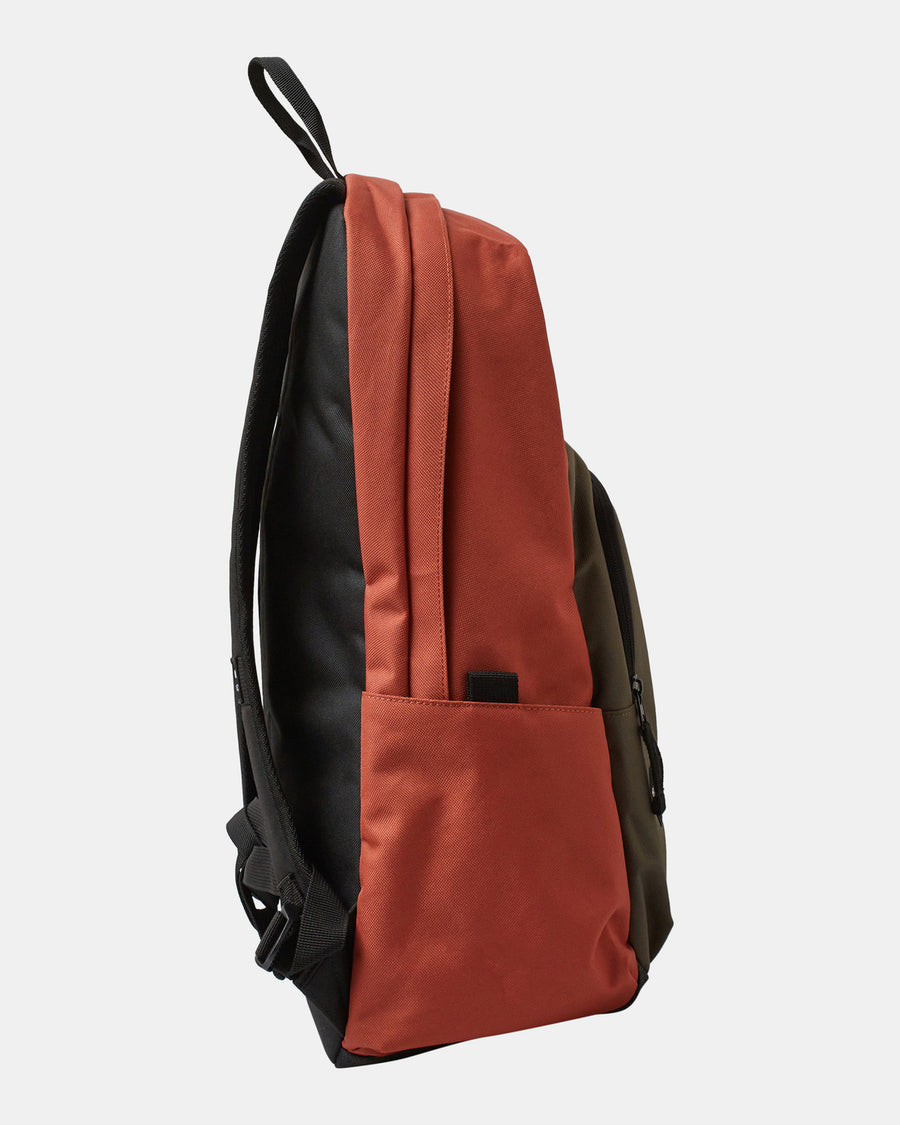 orange backpack with green front pocket rvca