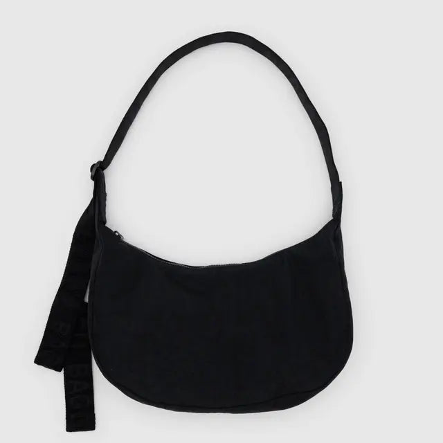 Black baggu medium nylon crescent shoulder bag on a light gray background
