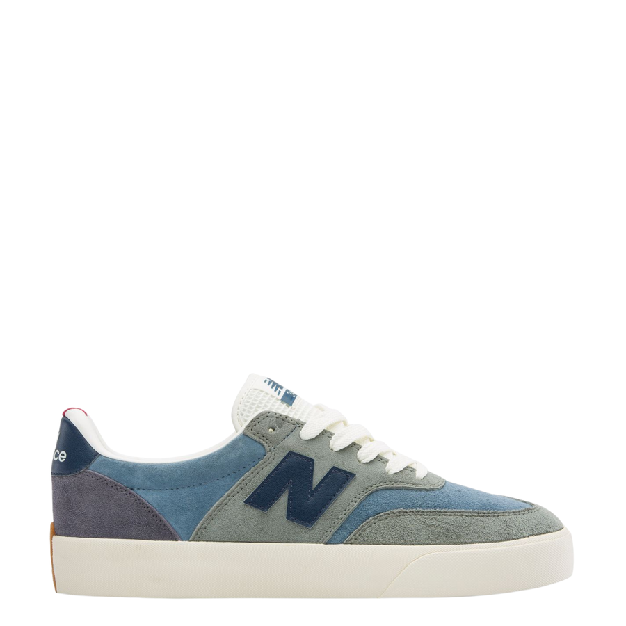 men's new balance numeric 340 skateboard Sneaker with blue and gray design on a white background