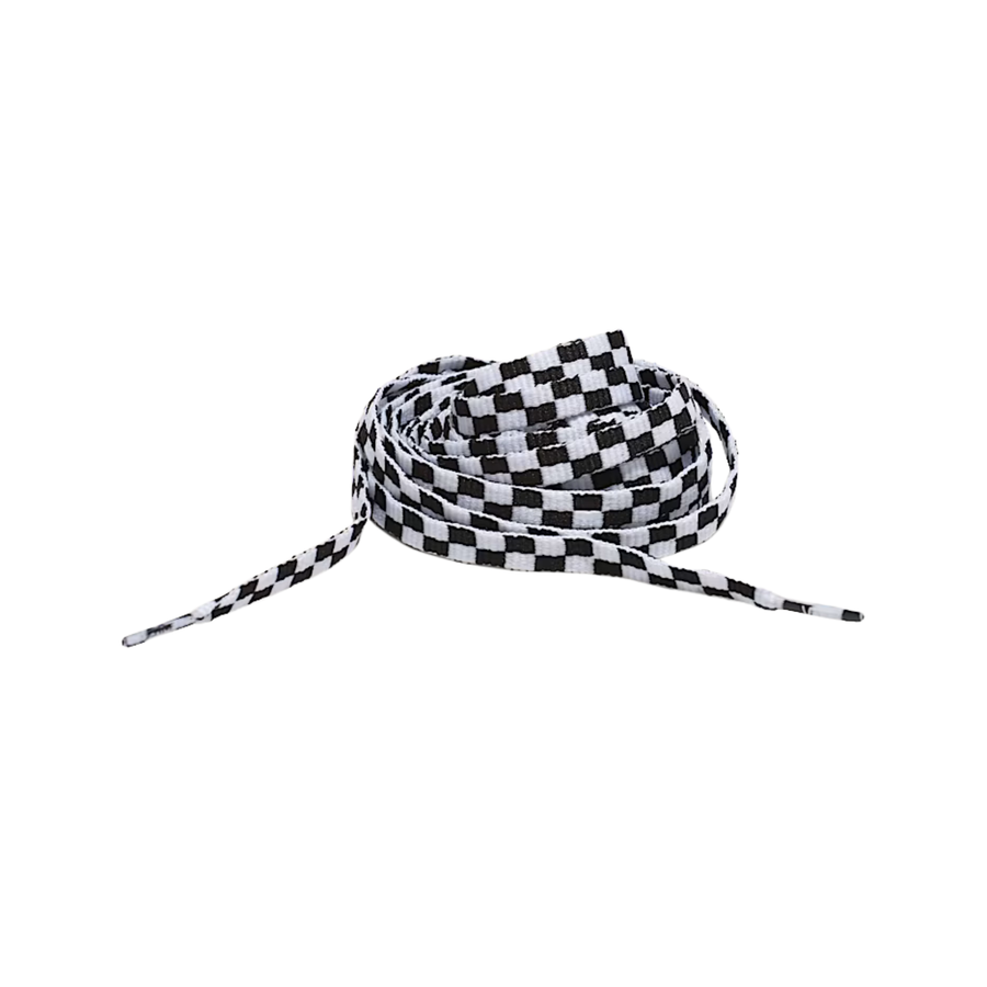 Black and white checkered shoelaces on a white background