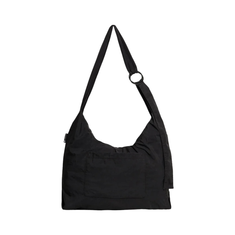 Black thread slouchy shoulder bag on a white background