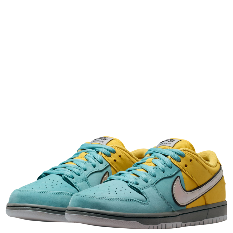 Yellow and teal NIKE SB MUNI FAST PASS sneaker with a visible Nike logo on a white background