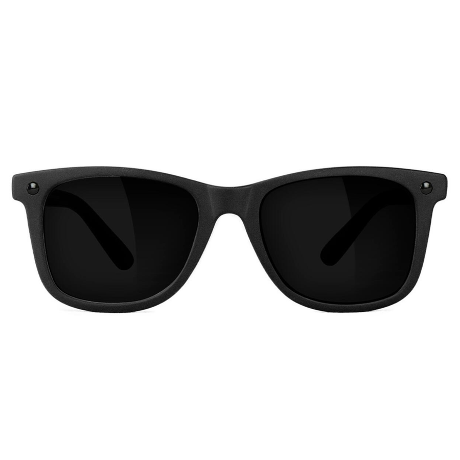 Black glassy mikemo premium polarized sunglasses with a white background