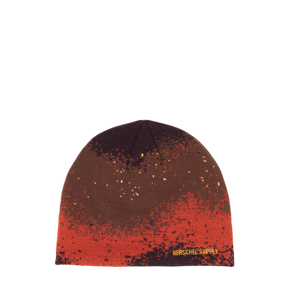 red brown and black herschel beanie on a white background