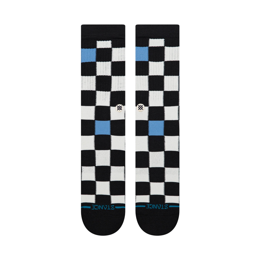 black, white & blue stance checkerboard crew socks