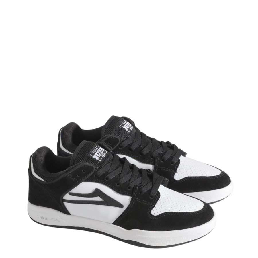 Black and white lakai telford skateboard sneaker on a white background