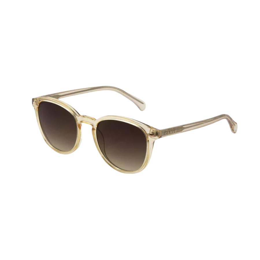 carve usa eyewear oslo sunglasses with translucent cream frames and dark brown gradient lenses, shown against a plain white background.