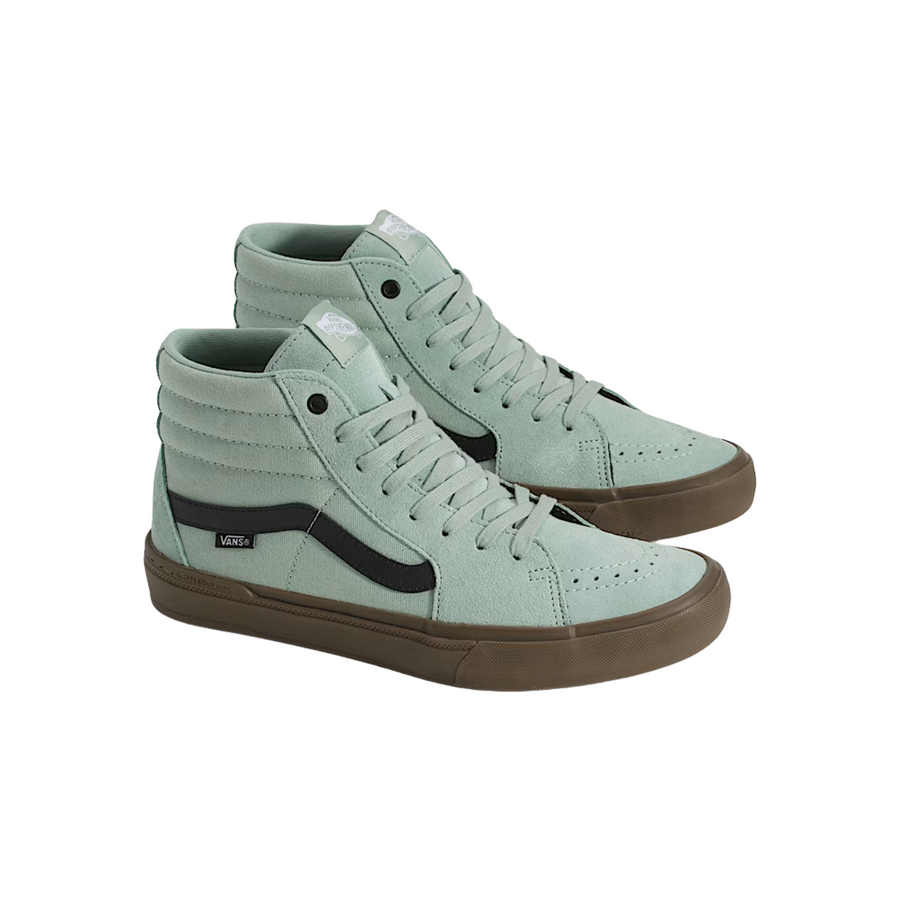 grey green vans men's bmx sk8-hi with black sidestripe and gum sole
