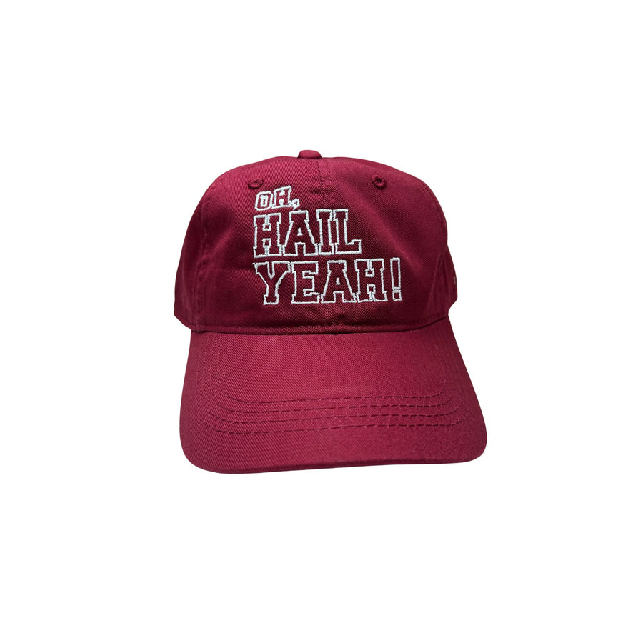 maroon hat with oh hail yeah embroidered in white stitching
