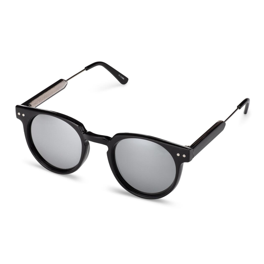 Black spitfire teddy boy sunglasses with reflective lenses on a white background