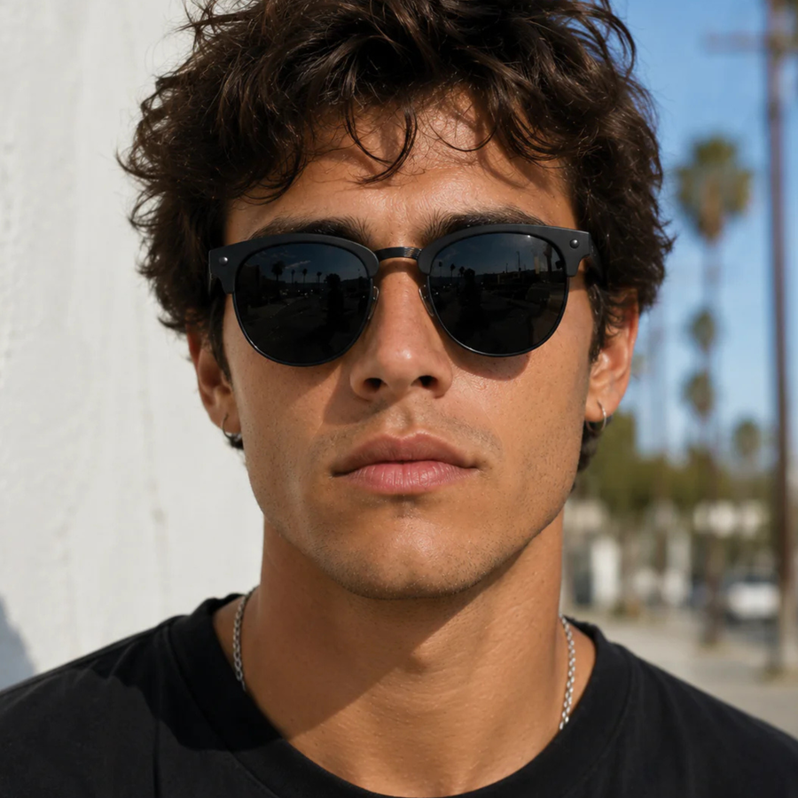 Blackout glassy morrison premium polarized sunglasses with on a white background