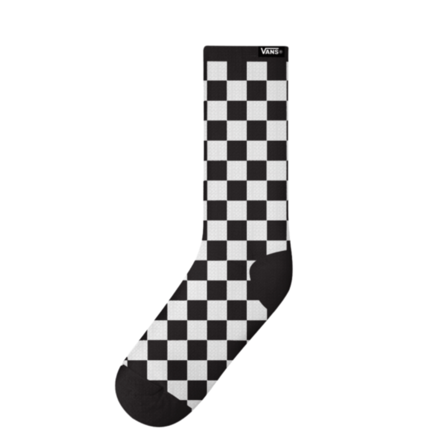 Black and white checkered vans sheer sock on a white background
