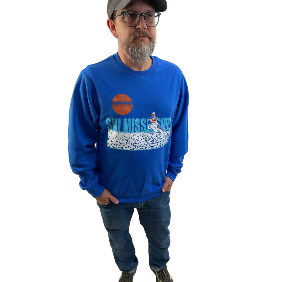 royal blue ski mississippi crew neck sweatshirt by fashions ink distributed by swell-o-phonic