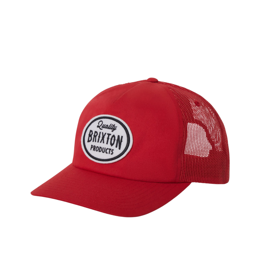 red brixton trucker hat