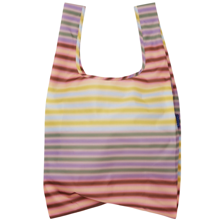 Multicolored striped standard baggu reusable bag on a white background