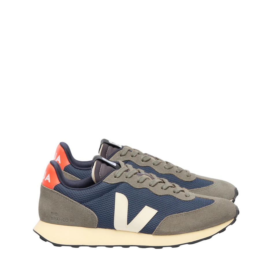 GREY AND BLUE VEJA MEN'S RIO BRANCO SHOE WITH OFF WHITE SOLE