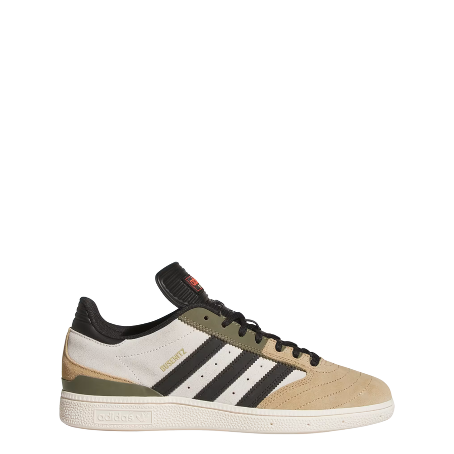 Beige and black Adidas BUSENITZ mens skateboard sneaker on a white background