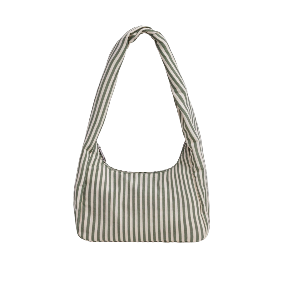 sage Striped baggu small meringue nylon handbag on a white background