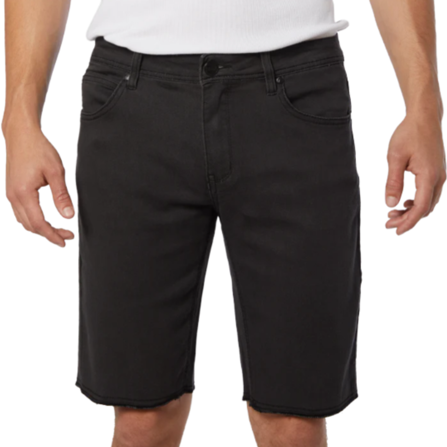 vintage Black ezekiel now denim shorts worn by a person on a white background