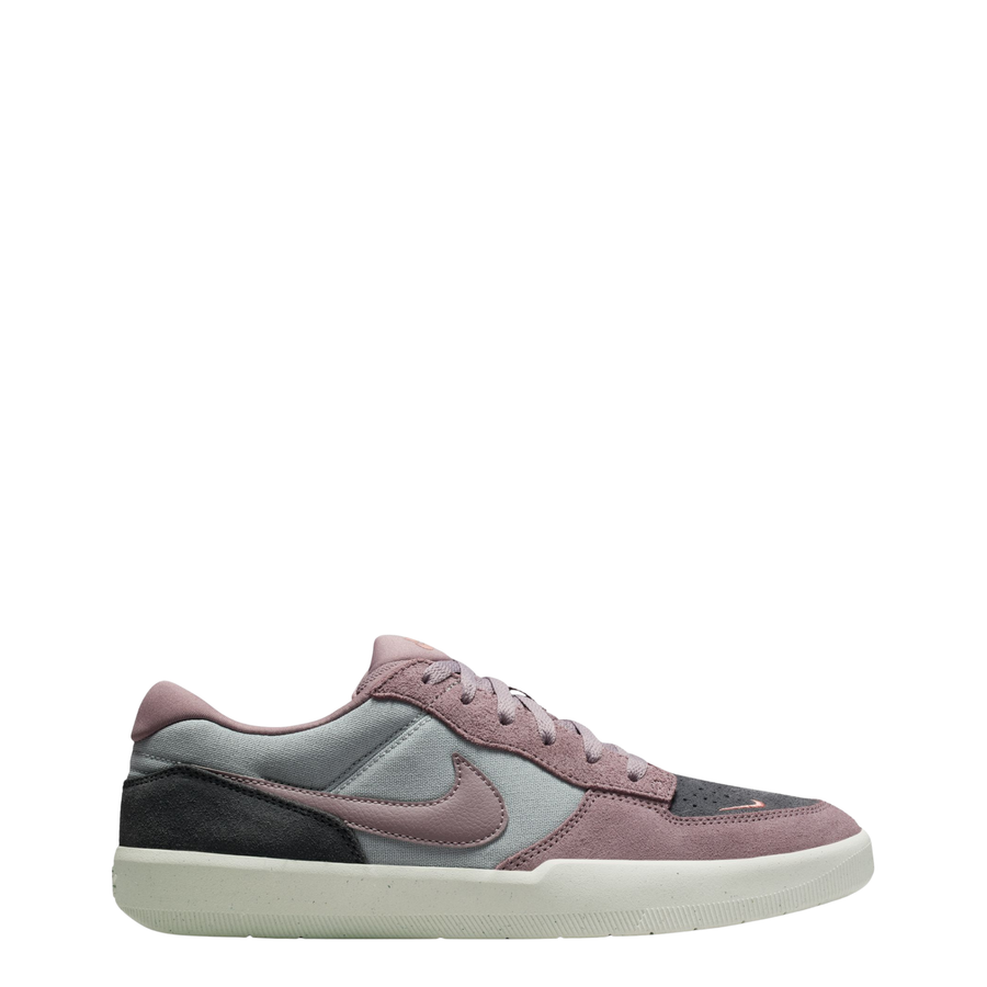 Multicolor NIKE SB women's force 58 sneaker with a pink swoosh on a white background
