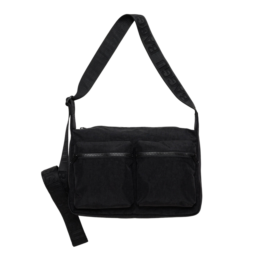 black baggu cargo medium sized crossbody bag on a white background